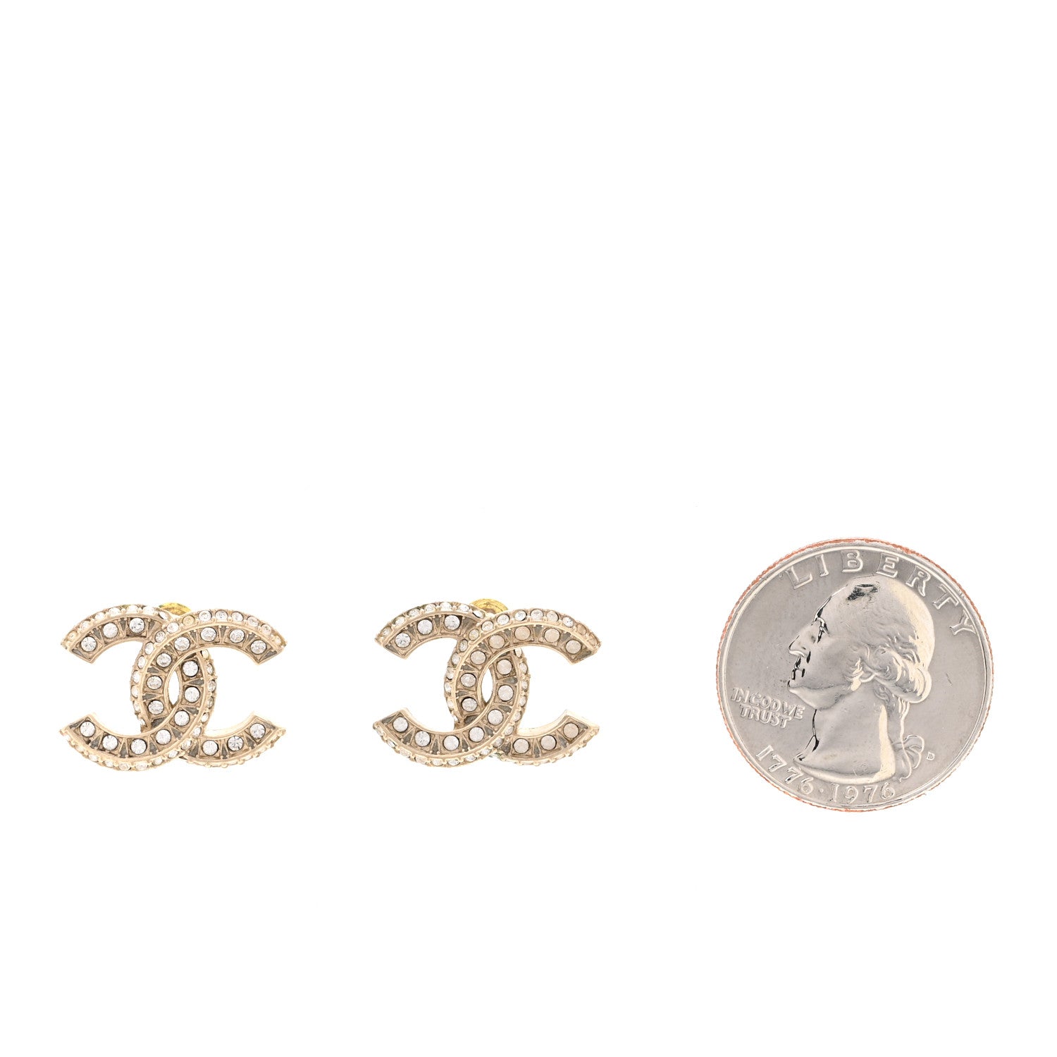 Chanel Crystal Timeless CC Earrings Light Gold 2 of 5
