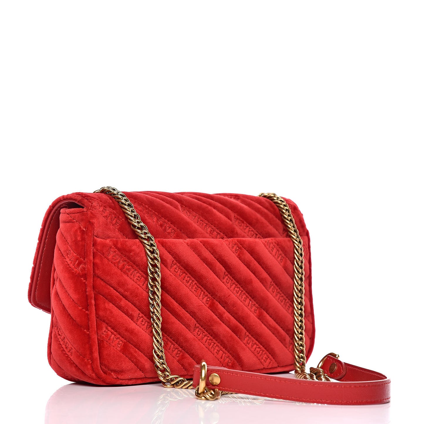 Velvet Logo Matelasse BB Chain Wallet Red