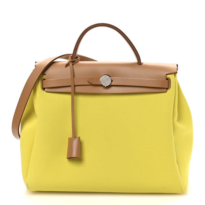Hermes Military Toile Vache Hunter Herbag Zip Retourne 31 PM Lime Naturel Sable Rouge Garance 1 of 11