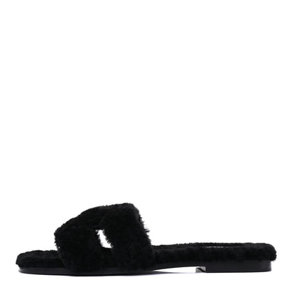 Hermes Woolskin Oran Sandals 40 Black 1 of 11