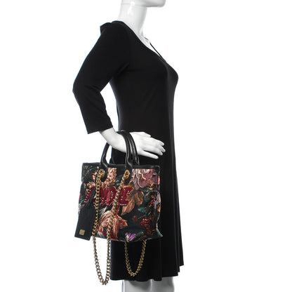 Dolce & Gabbana Jacquard Floral Stampa Iguana Amore Tote Black Multicolor 3 of 9