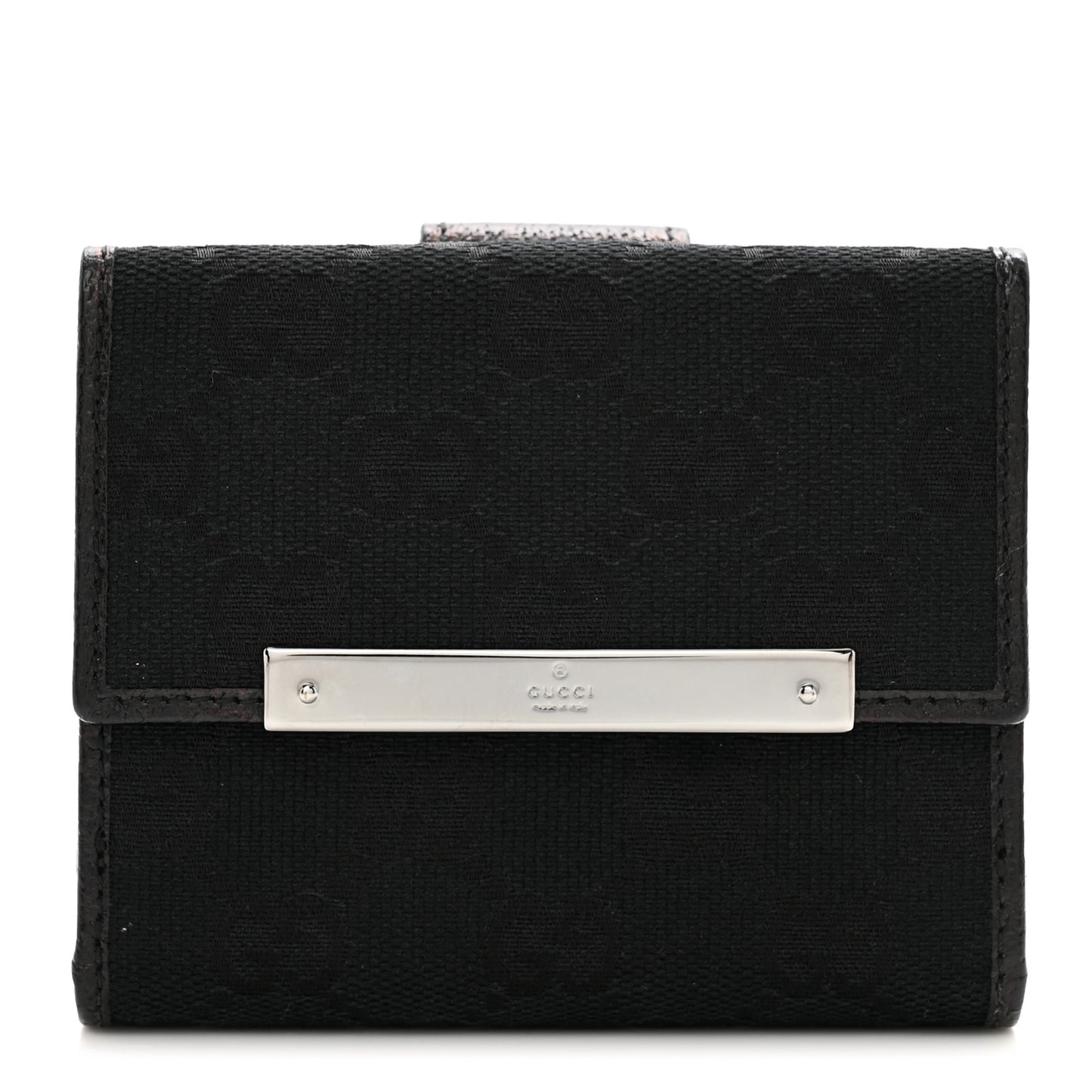 Monogram Textured Calfskin Metal Bar French Flap Wallet Black