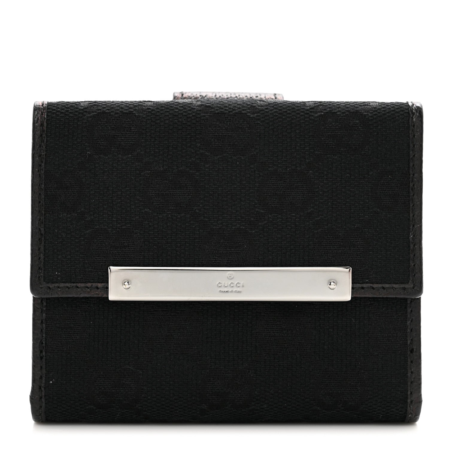 Gucci Monogram Textured Calfskin Metal Bar French Flap Wallet Black 1 of 10