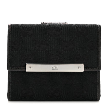 Gucci Monogram Textured Calfskin Metal Bar French Flap Wallet Black 1 of 10