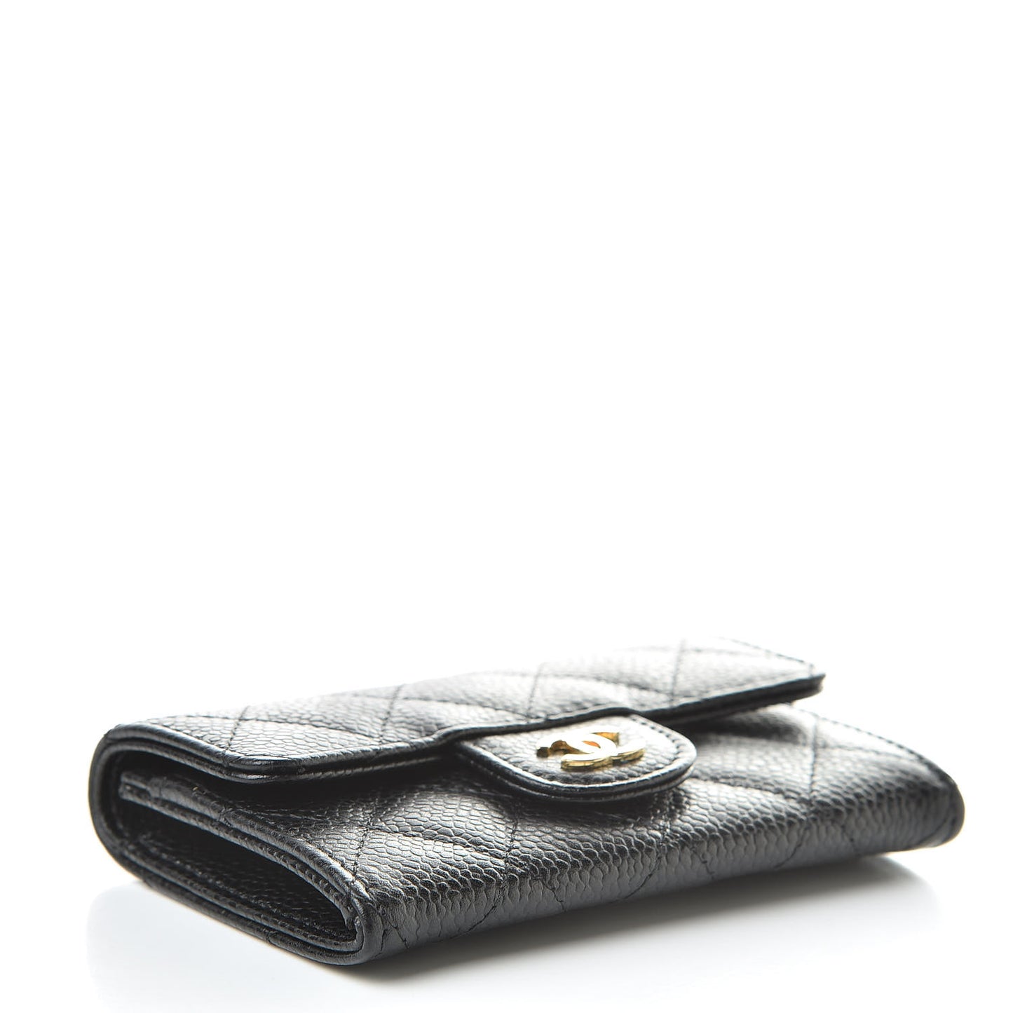Caviar Quilted Flap Card Holder Wallet Black