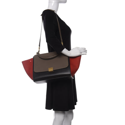 Celine Bullhide Calfskin Nubuck Medium Tri-Color Trapeze Taupe 2 of 9