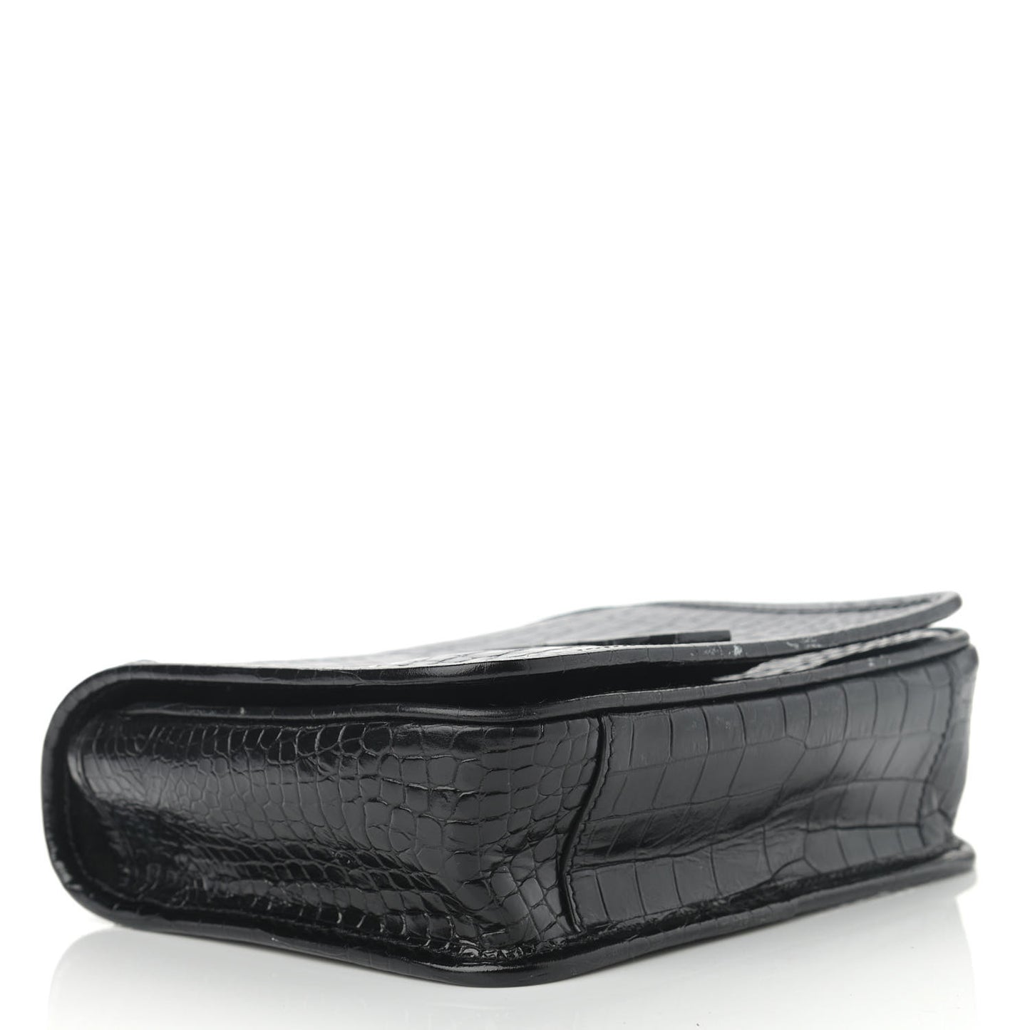 Crocodile Embossed Lambskin Matelasse Monogram Niki Chain Wallet Black