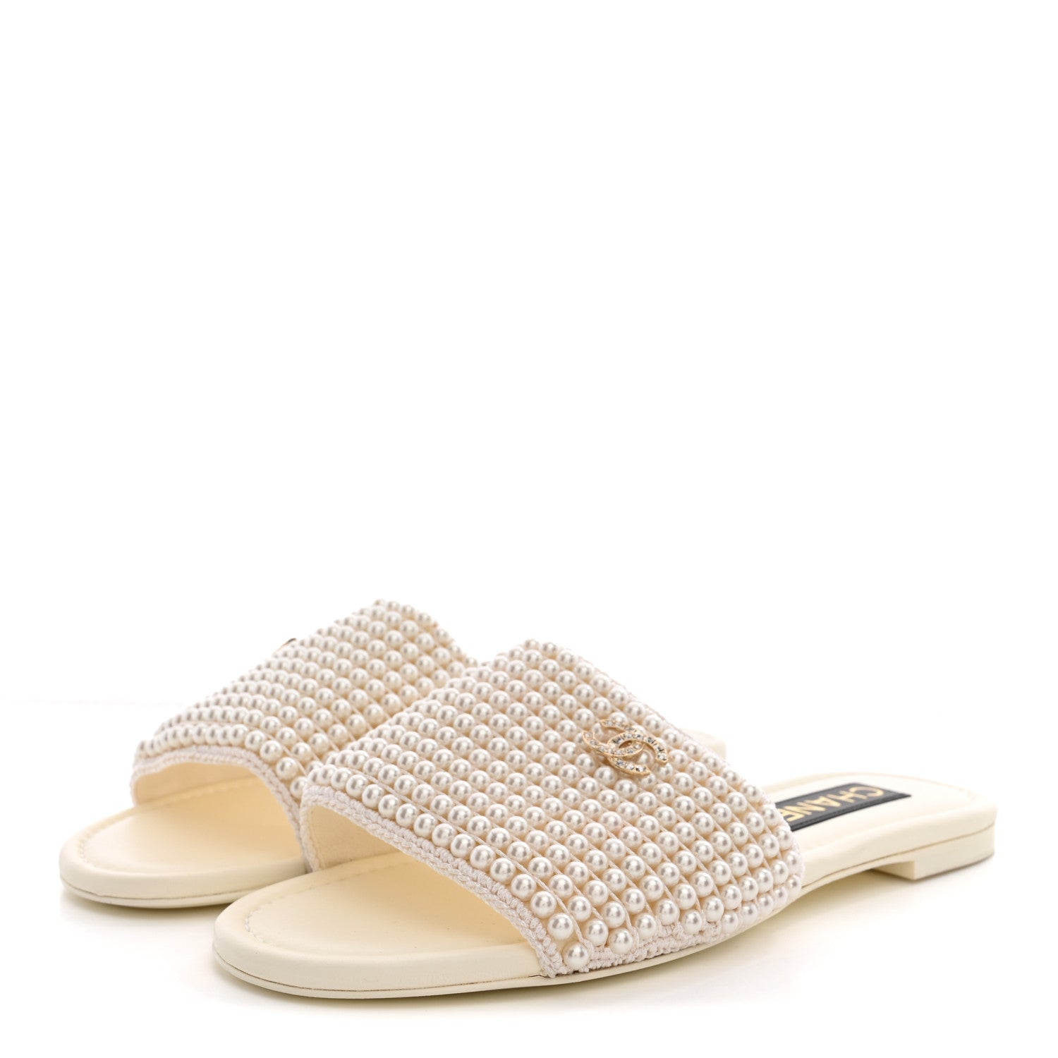 Chanel Pearl Crystal CC Mules Sandals 37.5 Ivory 4 of 8