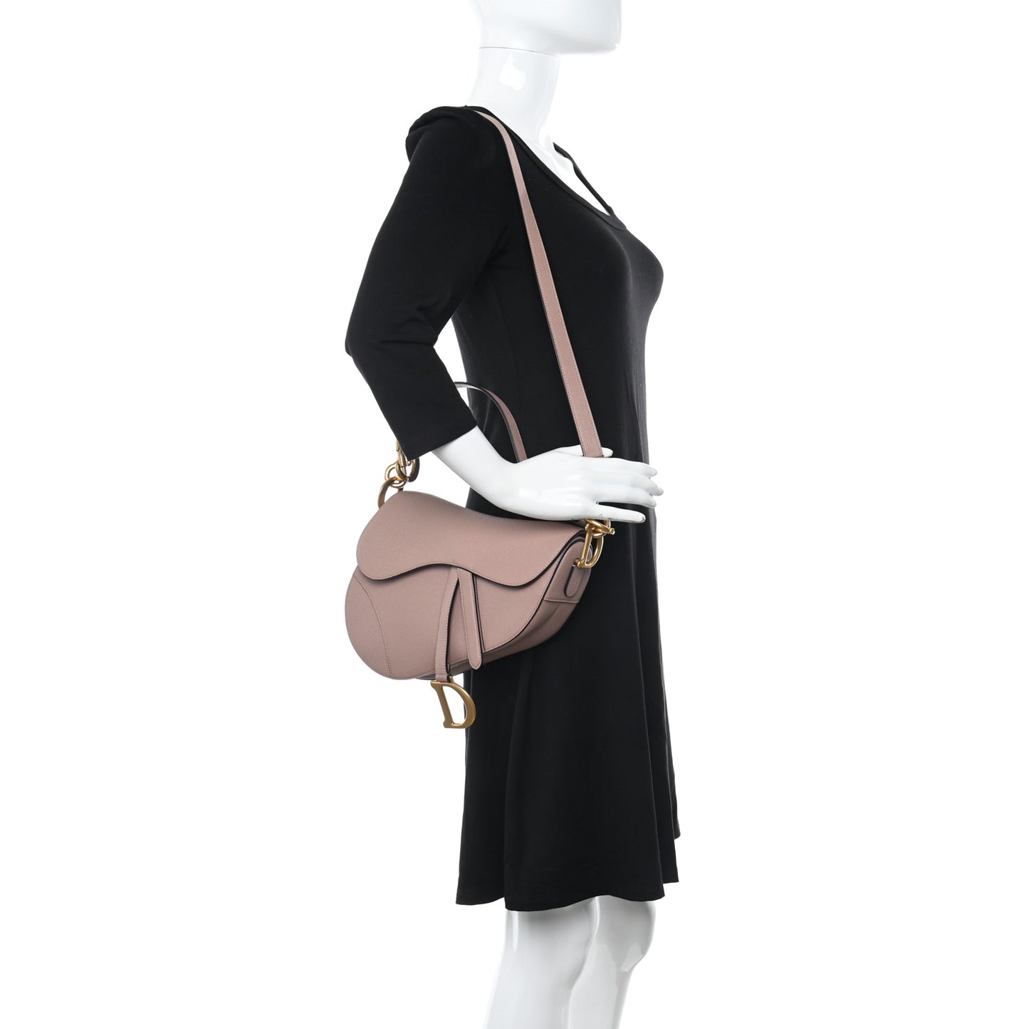 Grained Calfskin Saddle Bag With Strap Blush