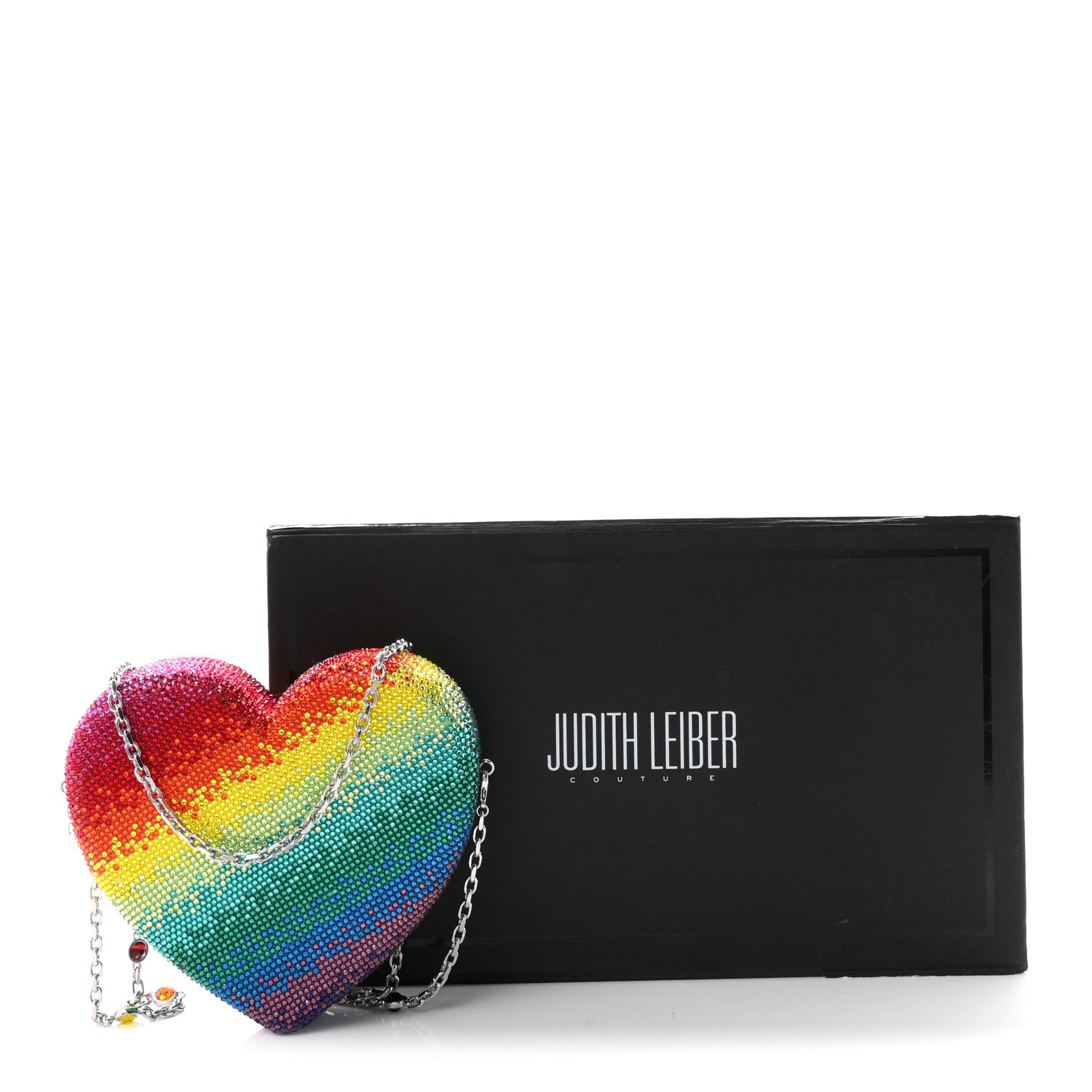 Judith Leiber Crystal Rainbow Heart Minaudiere Clutch Silver Multicolor 10 of 10