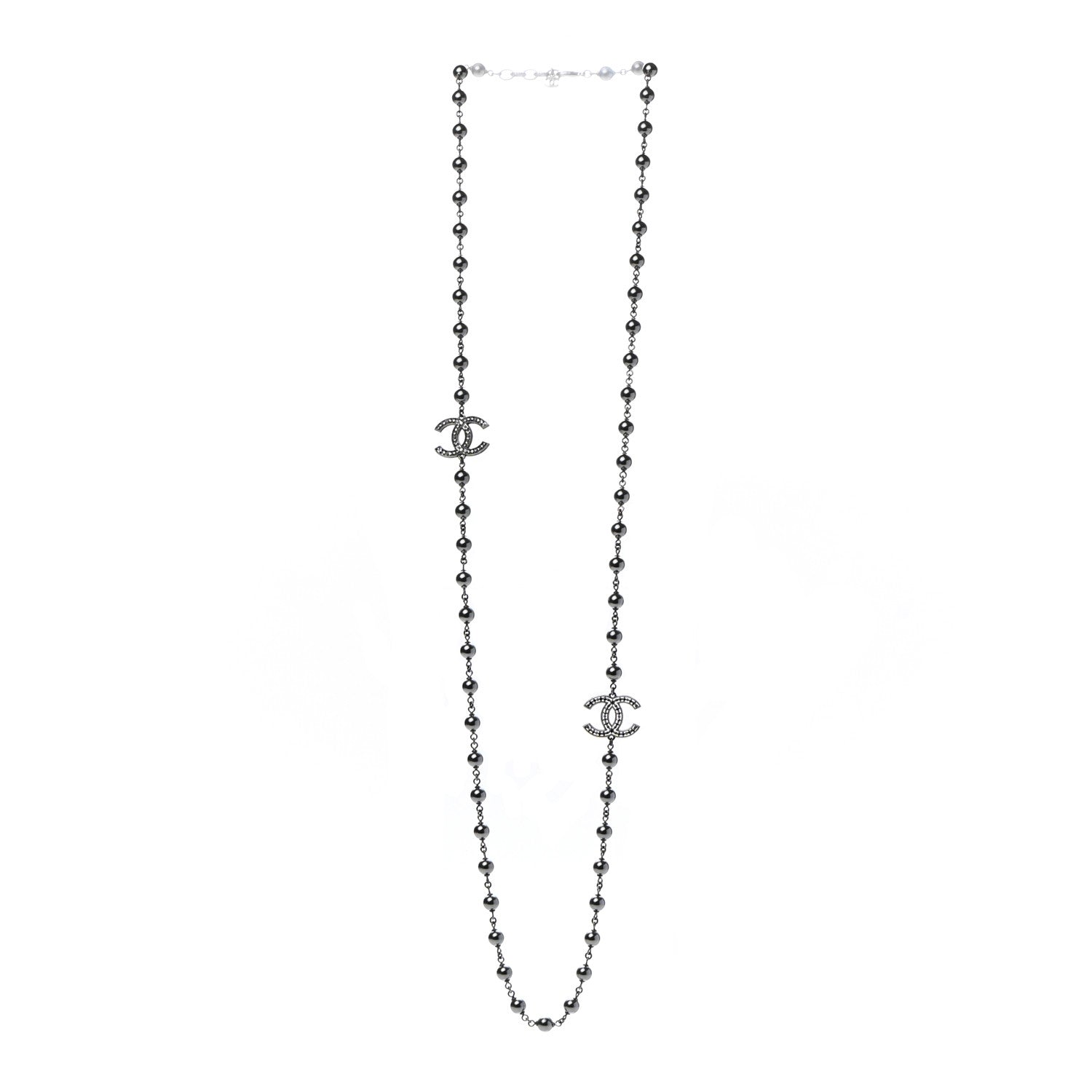 Chanel Ruthenium Pearl Beaded CC Long Necklace Black 3 of 6