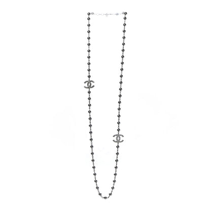 Chanel Ruthenium Pearl Beaded CC Long Necklace Black 3 of 6