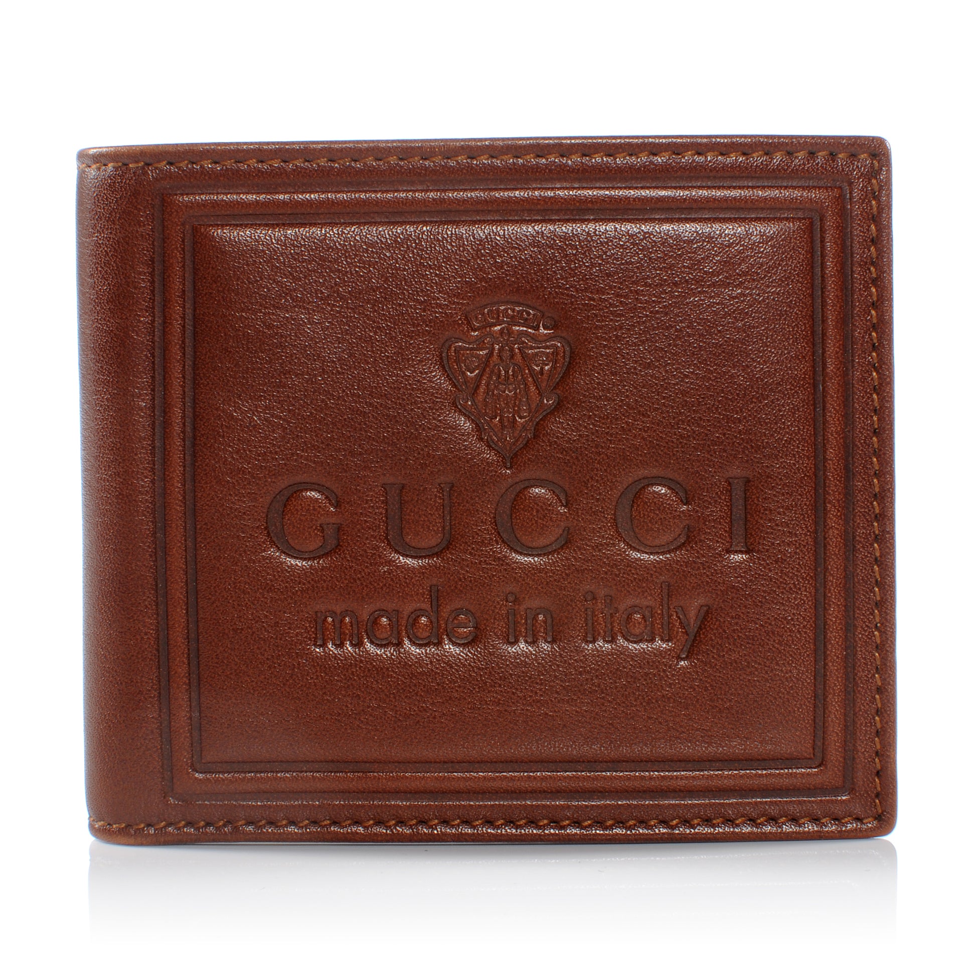 Gucci Mens Leather Bi-Fold Crest Wallet Brown 1 of 6