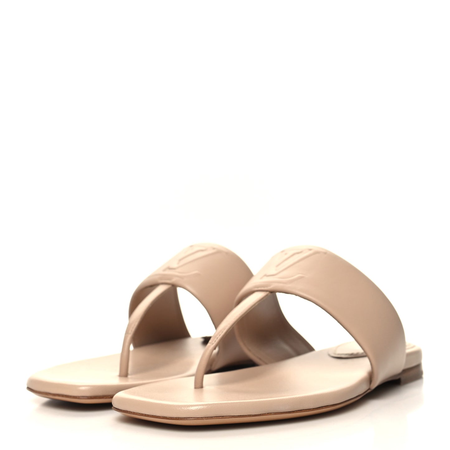 Lambskin Embossed Monogram Drapy Flat Thong Sandal 36 Beige