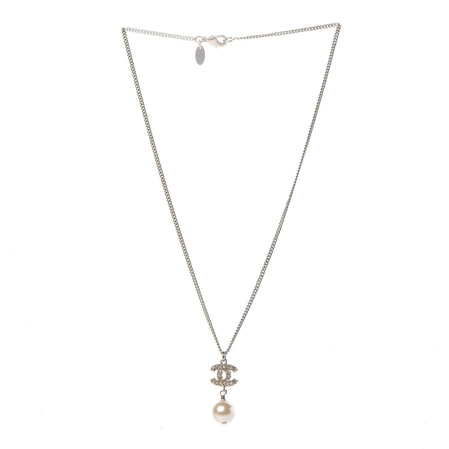 Chanel Crystal Pearl CC Drop Necklace Gold 3 of 6