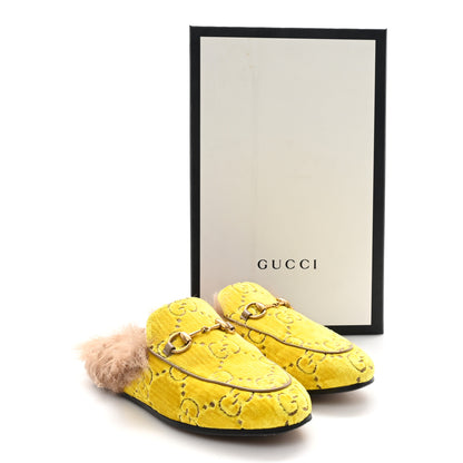 Gucci Velvet GG Monogram Fur Womens Princetown Slippers 35.5 Sunny Beige Mud Natural 9 of 9