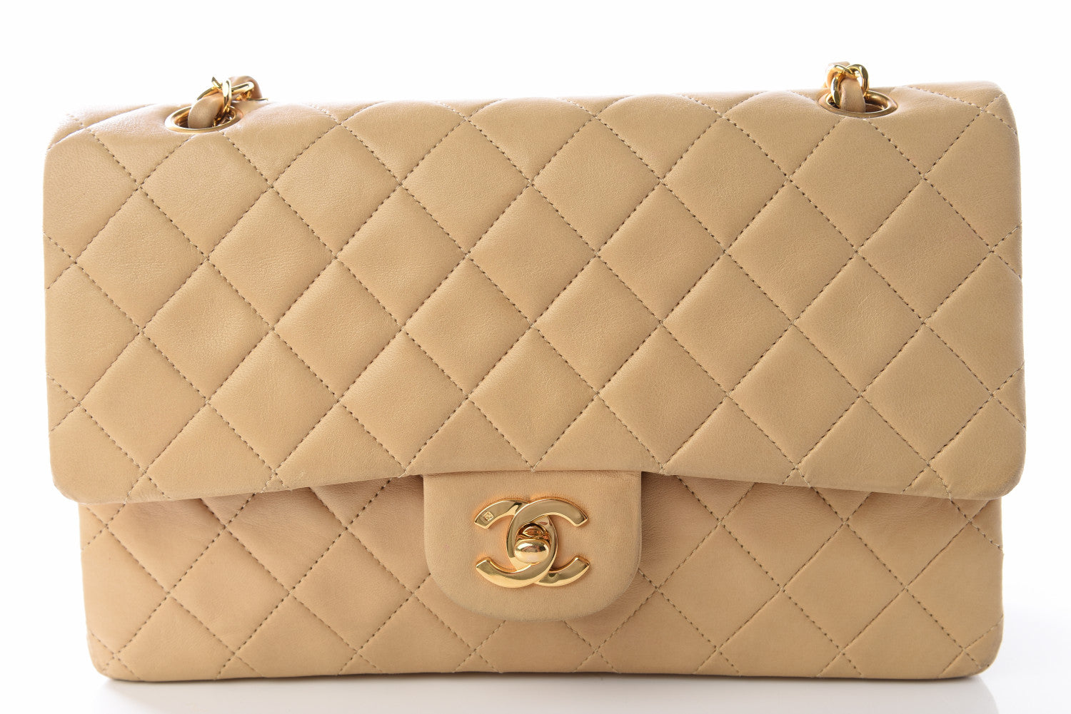 Chanel Lambskin Quilted Medium Double Flap Beige 17 of 18