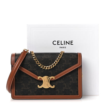 Celine Triomphe Canvas Calfskin Margo Wallet on Chain Tan 12 of 12