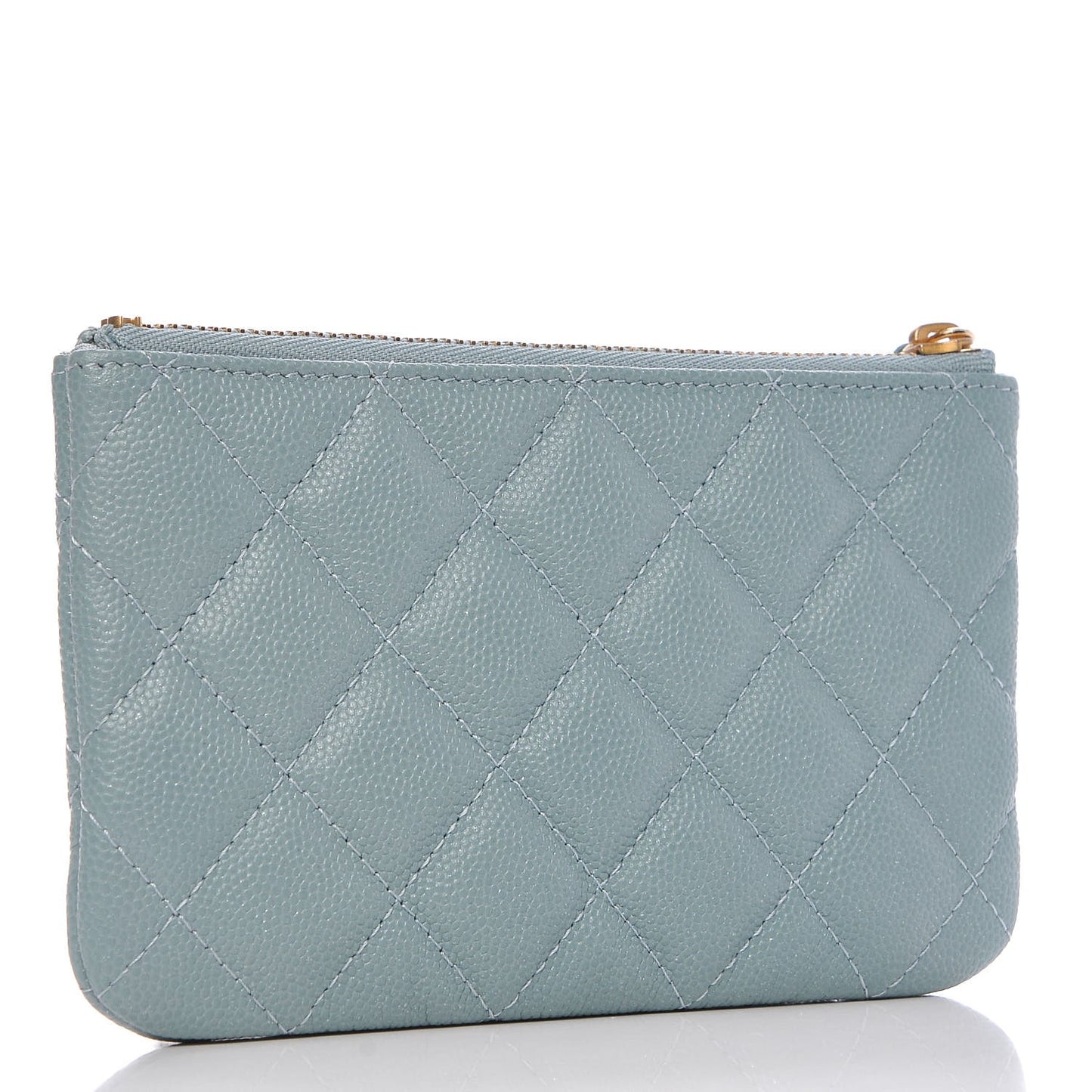 Iridescent Caviar Quilted Small Cosmetic Case Light Blue