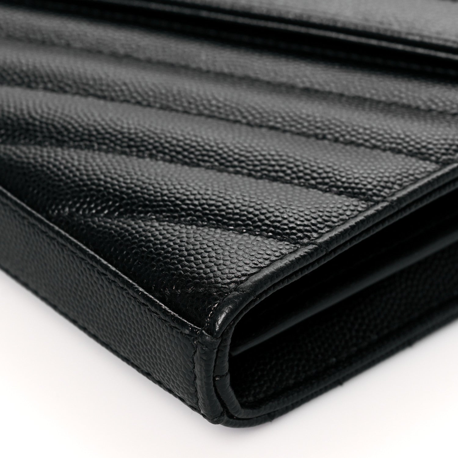 Saint Laurent Grain De Poudre Matelasse Chevron Monogram Chain Wallet Black 10 of 11