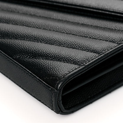 Saint Laurent Grain De Poudre Matelasse Chevron Monogram Chain Wallet Black 10 of 11