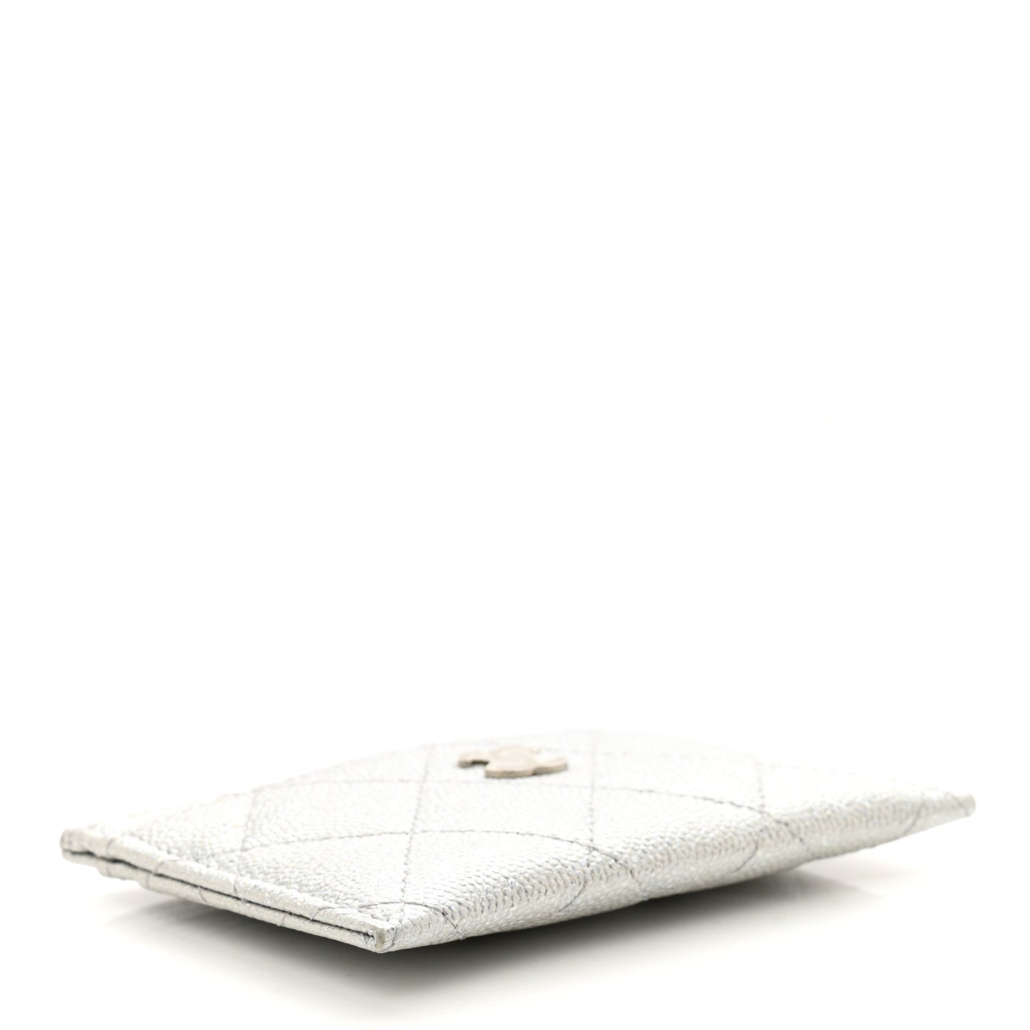 Glittered Metallic Caviar Quilted Card Holder Silver