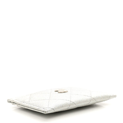 Chanel Glittered Metallic Caviar Quilted Card Holder Silver 3 of 9