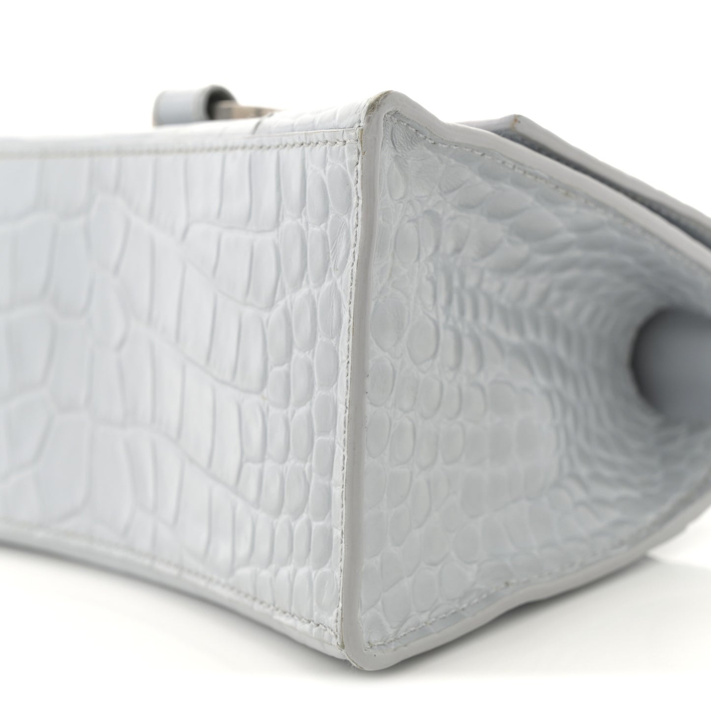 Shiny Calfskin Crocodile Embossed Small Hourglass Top Handle Bag Ash Blue