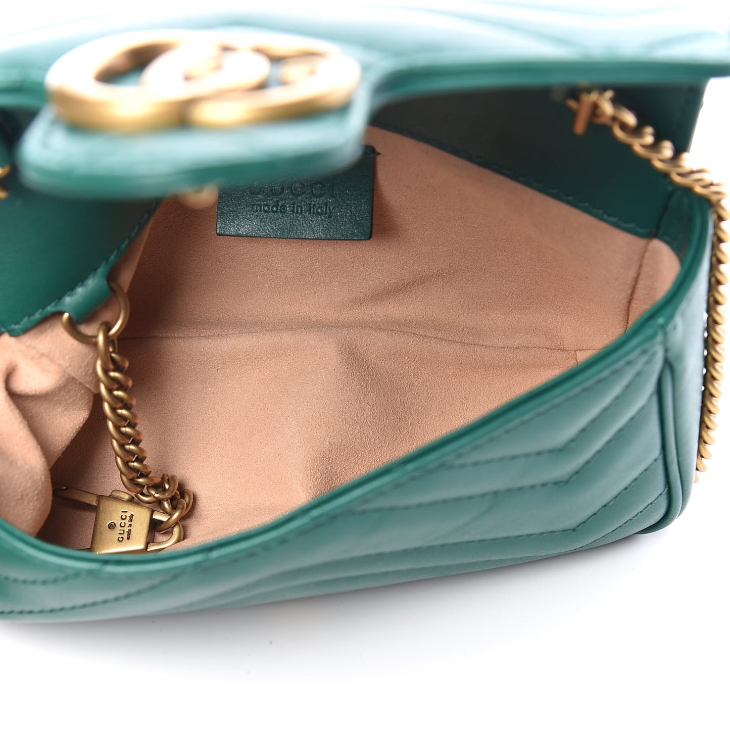 Calfskin Matelasse Super Mini GG Marmont Shoulder Bag Emerald Green