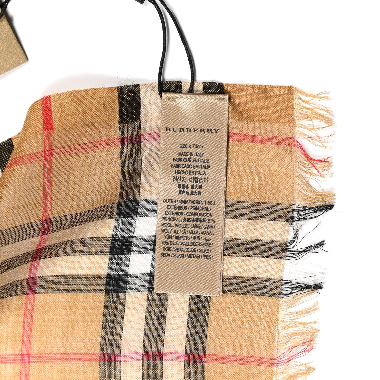 Burberry Wool Silk Icon Stripe Vintage Check Lightweight Scarf Archive Beige 4 of 4