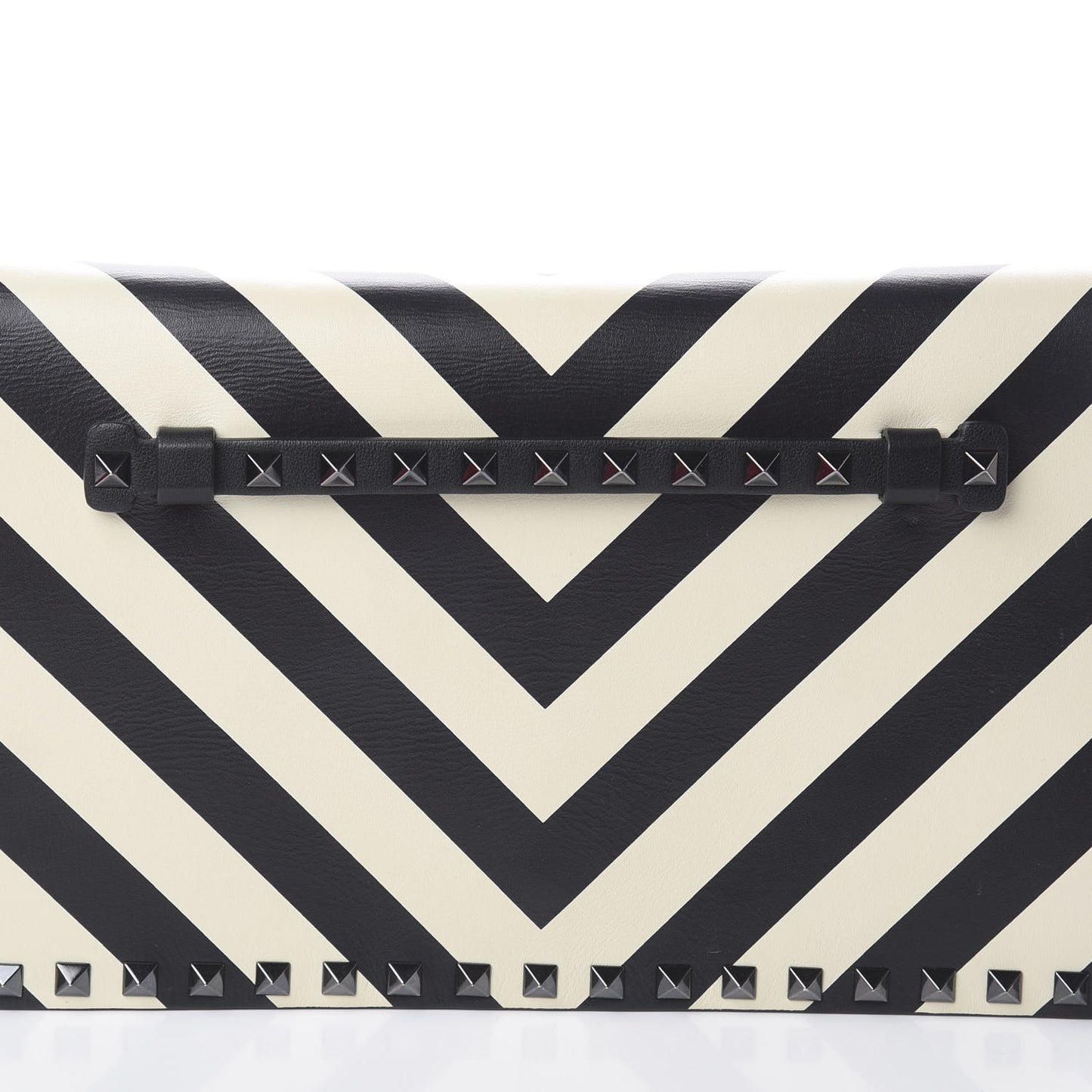 Nappa Chevron Striped Rockstud Wristlet Clutch Light Ivory Black