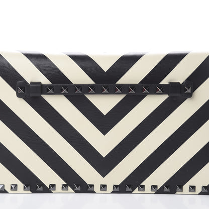Valentino Garavani Nappa Chevron Striped Rockstud Wristlet Clutch Light Ivory Black 8 of 8