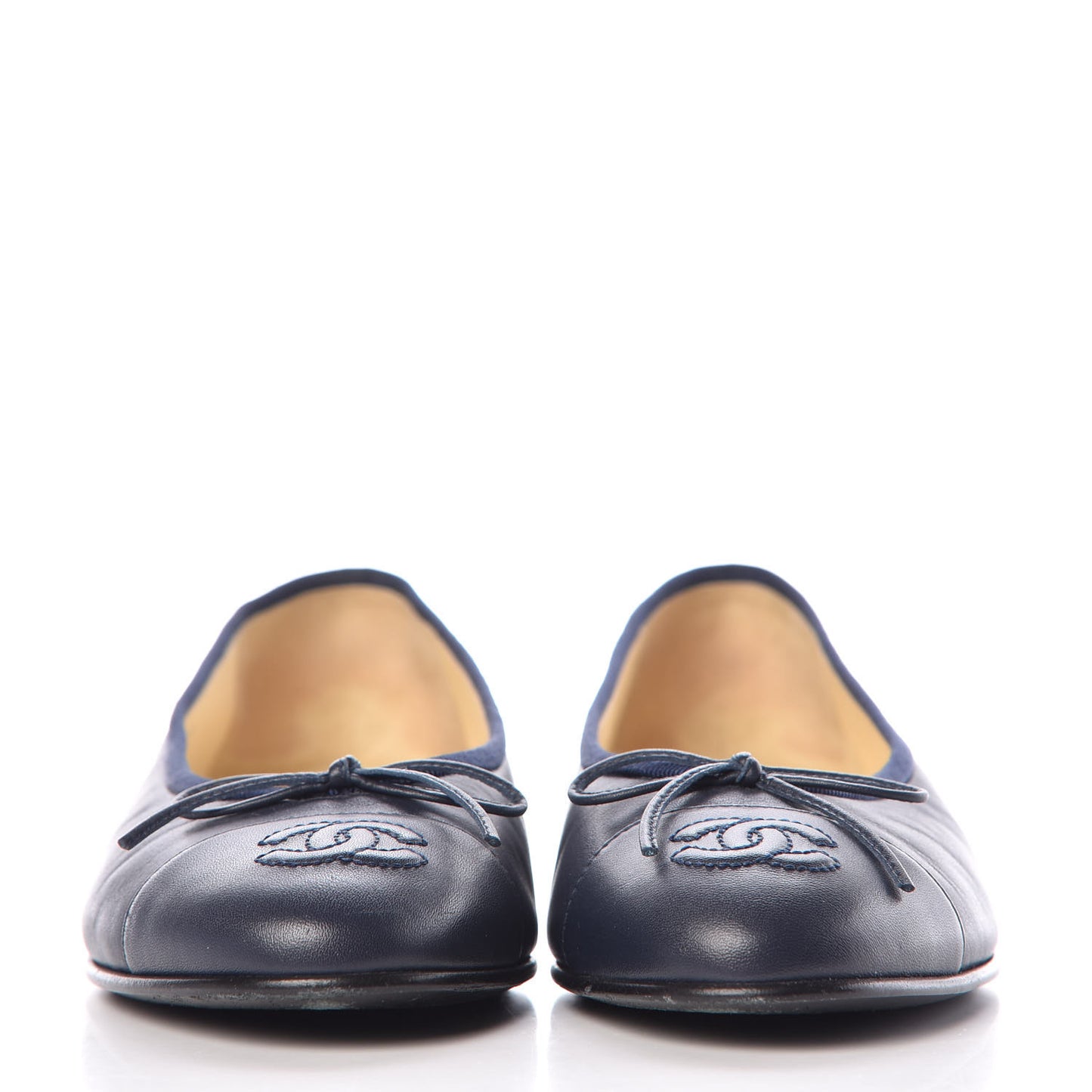 Lambskin CC Cap Toe Ballerina Flats 36 Navy