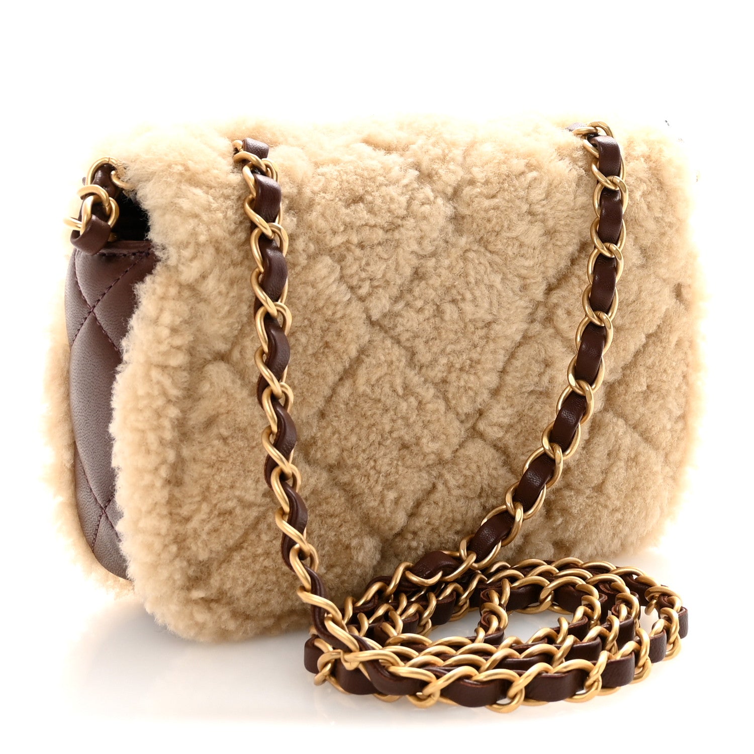 Chanel Shearling Lambskin Quilted Mini Furry Coco Flap Beige Dark