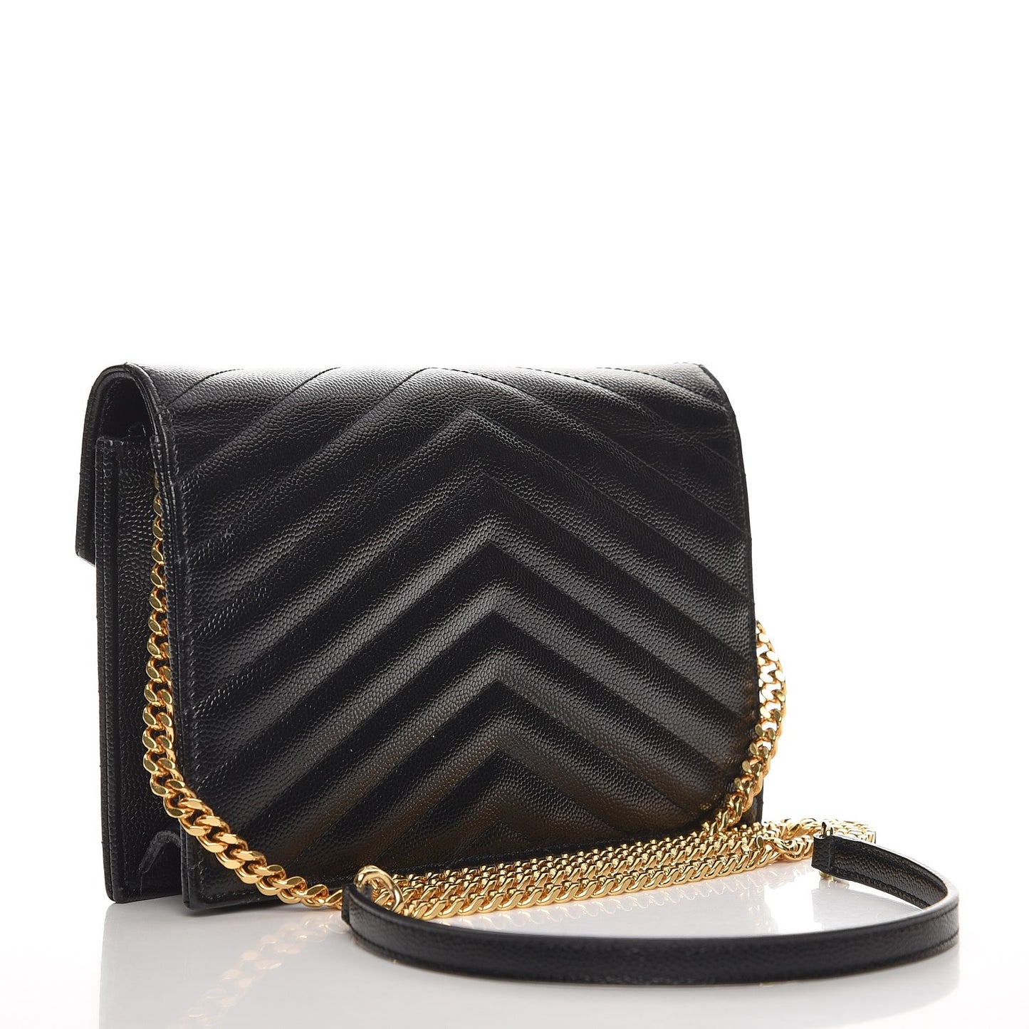 Grain De Poudre Matelasse Chevron Monogram Envelope Chain Wallet Black