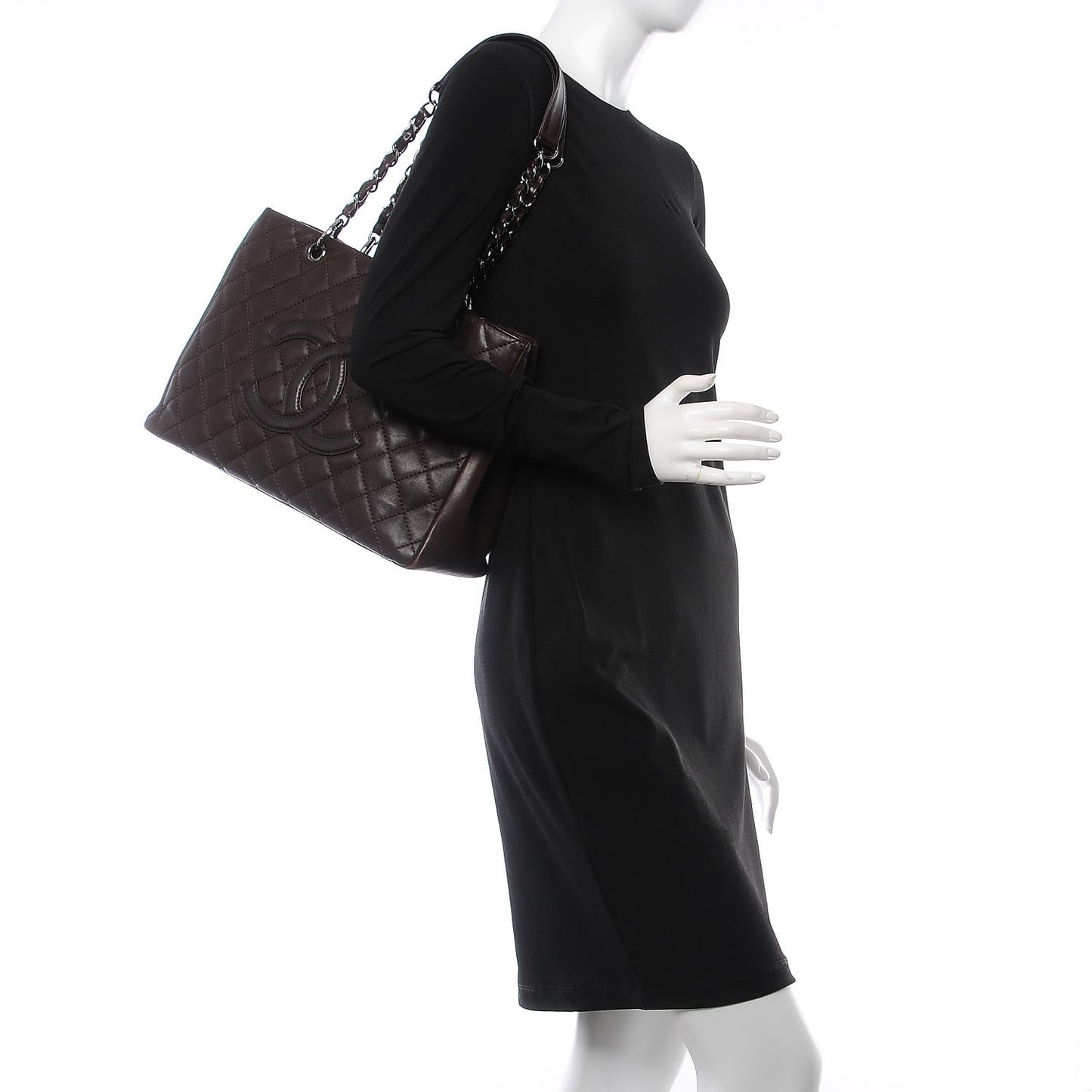 Calfskin Quilted Grand Shopping Tote GST Dark Brown