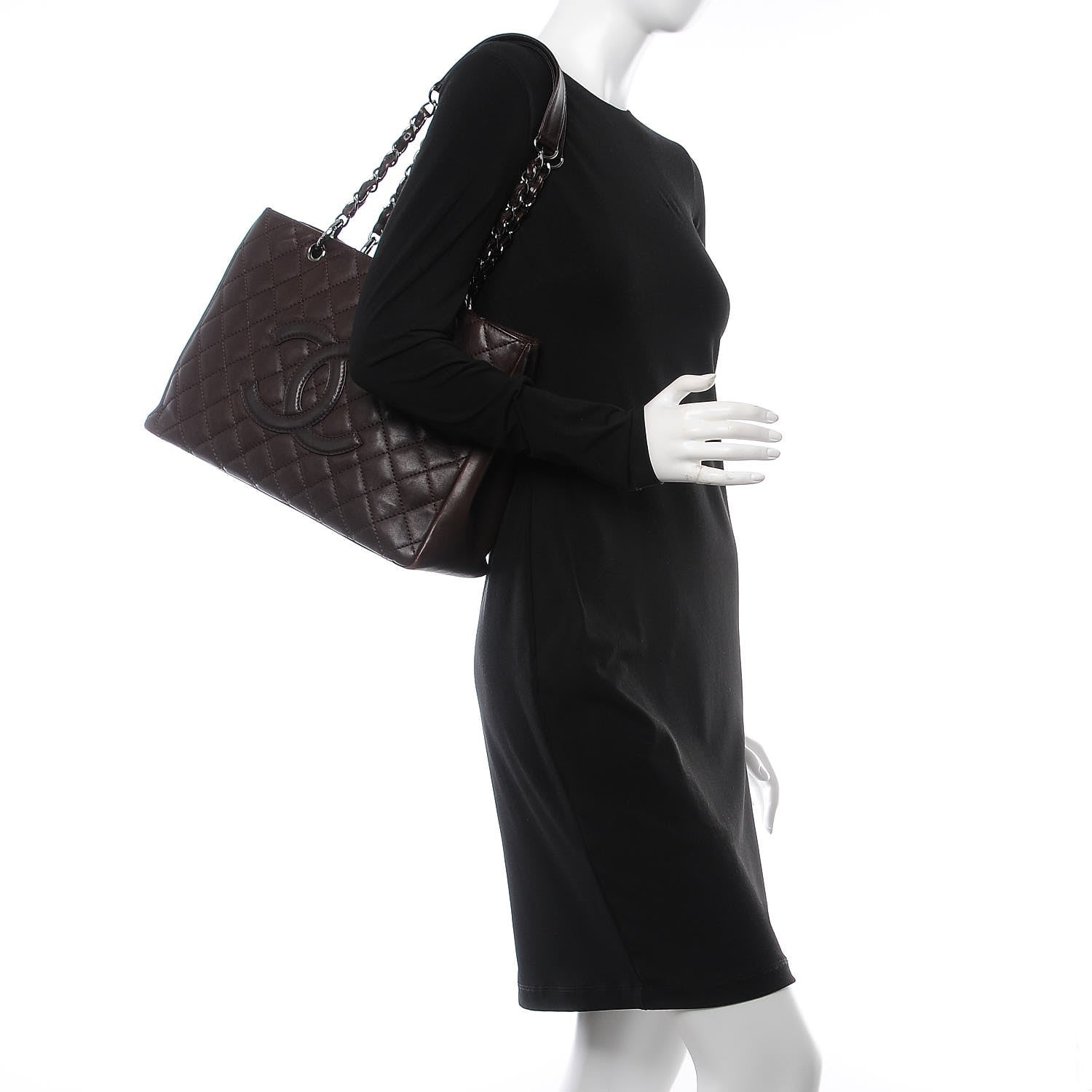 Chanel Calfskin Quilted Grand Shopping Tote GST Dark Brown 2 of 14