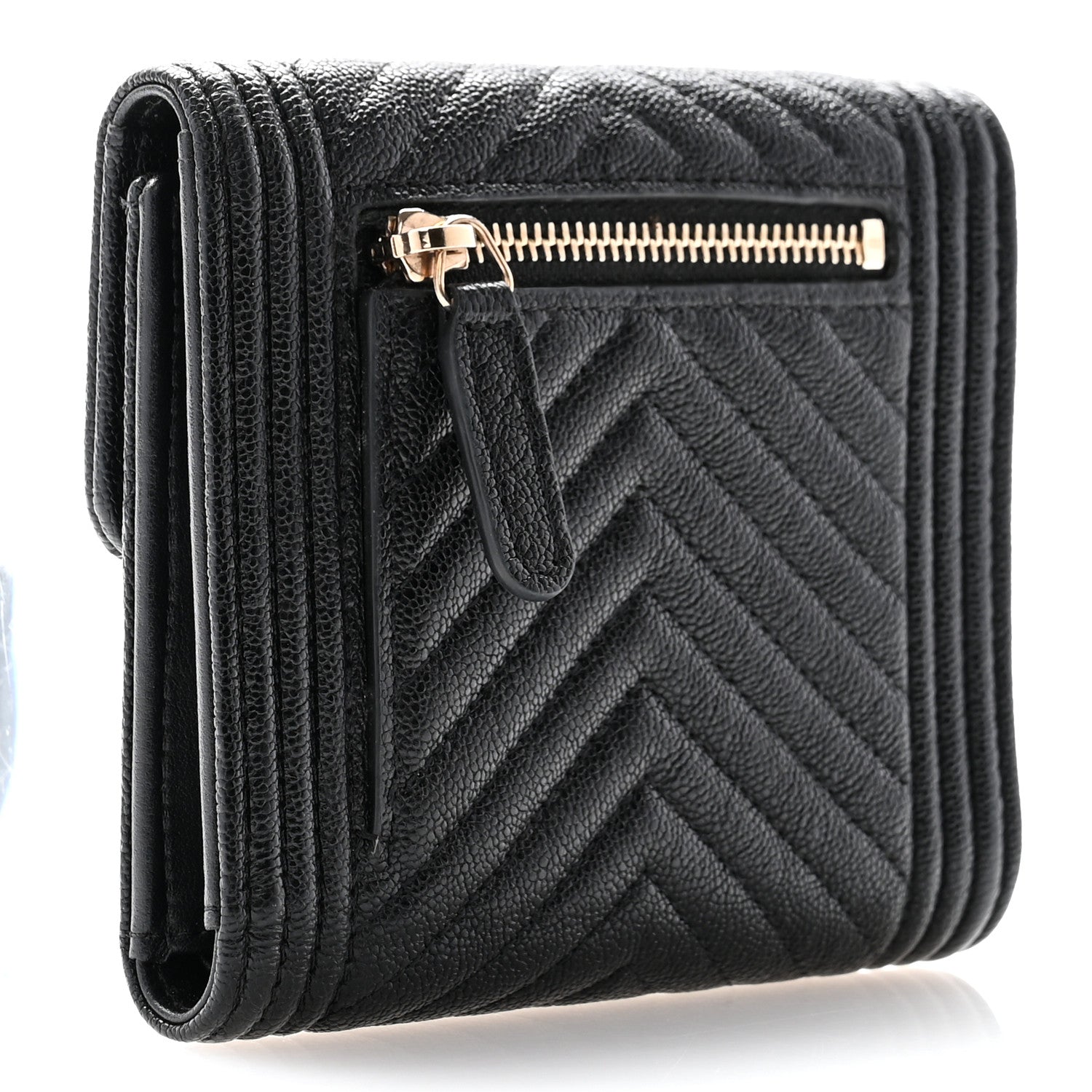 Chanel Caviar Chevron Quilted Boy Compact Wallet Black 3 of 10
