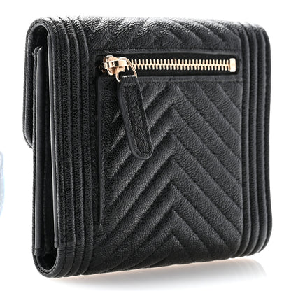 Chanel Caviar Chevron Quilted Boy Compact Wallet Black 3 of 10