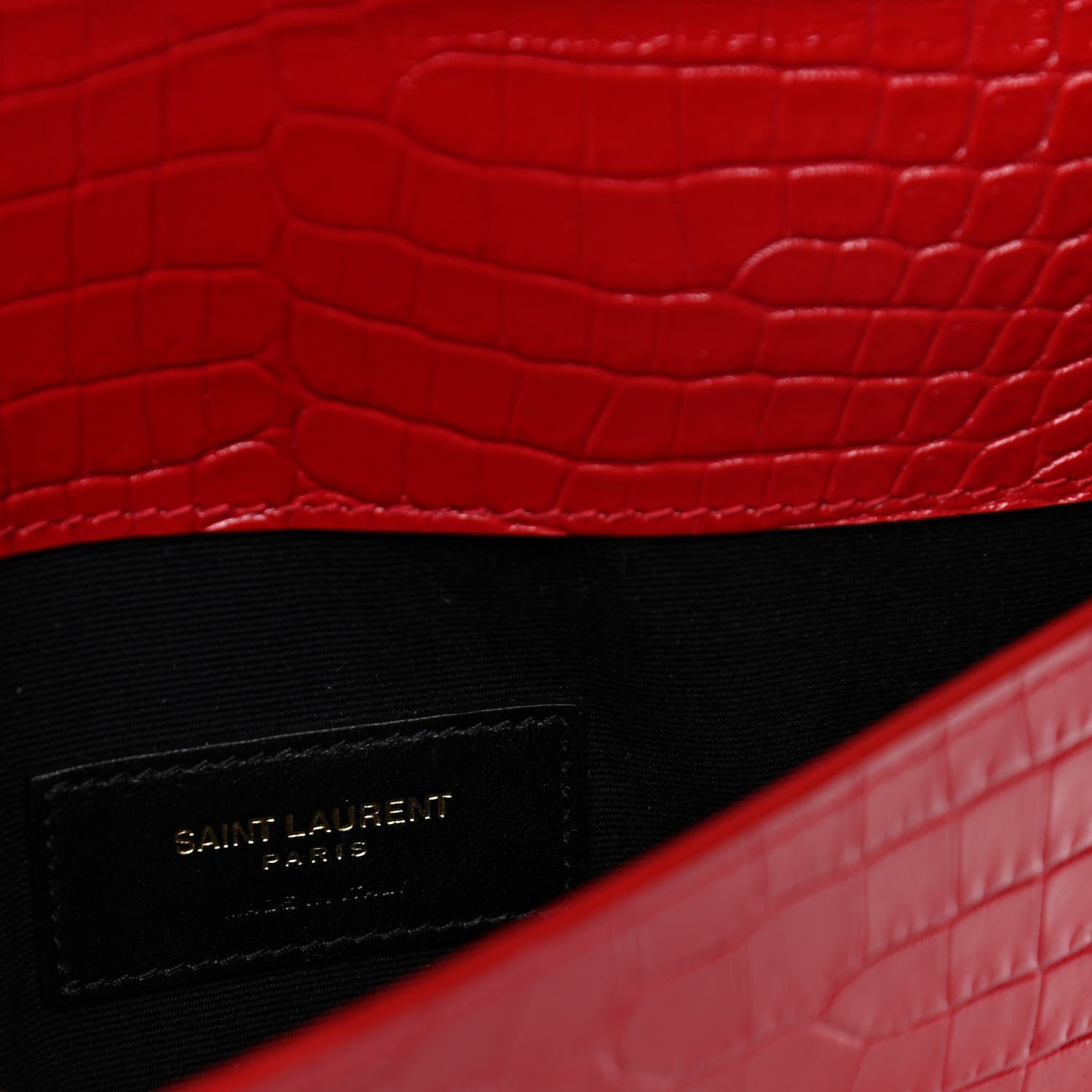 Saint Laurent Calfskin Crocodile Embossed Uptown Monogram Clutch Rouge Eros 4 of 4