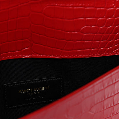 Saint Laurent Calfskin Crocodile Embossed Uptown Monogram Clutch Rouge Eros 4 of 4