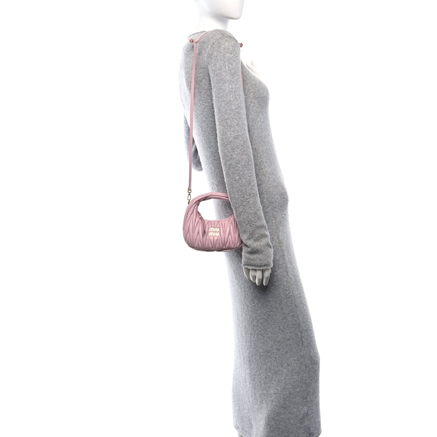 Miu Miu Nappa Matelasse Mini Wander Hobo Alabaster Pink 1677120