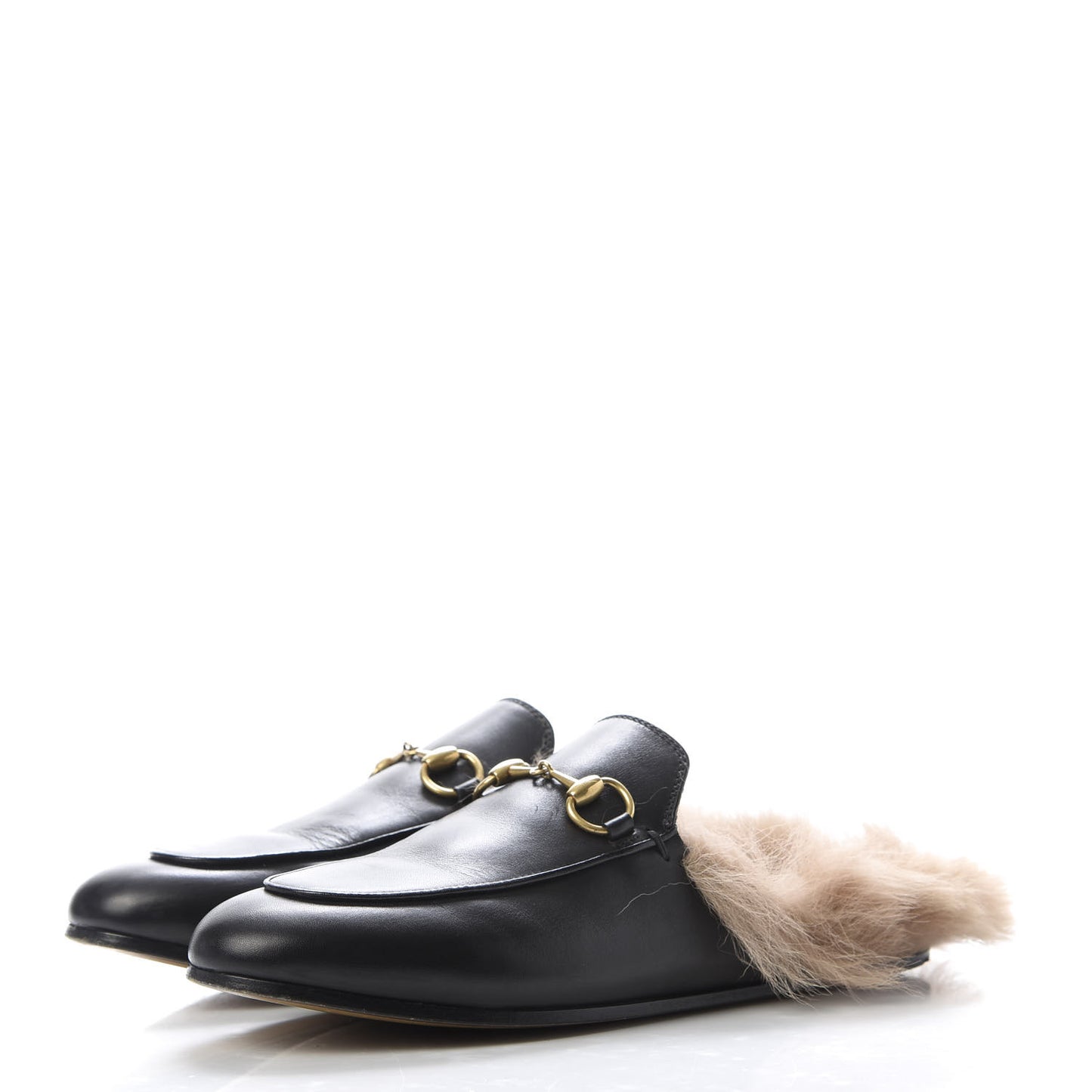 Calfskin Fur Womens Princetown Slippers 35.5 Black