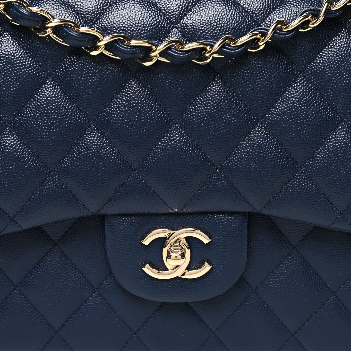 Caviar Quilted Jumbo Double Flap Navy Blue