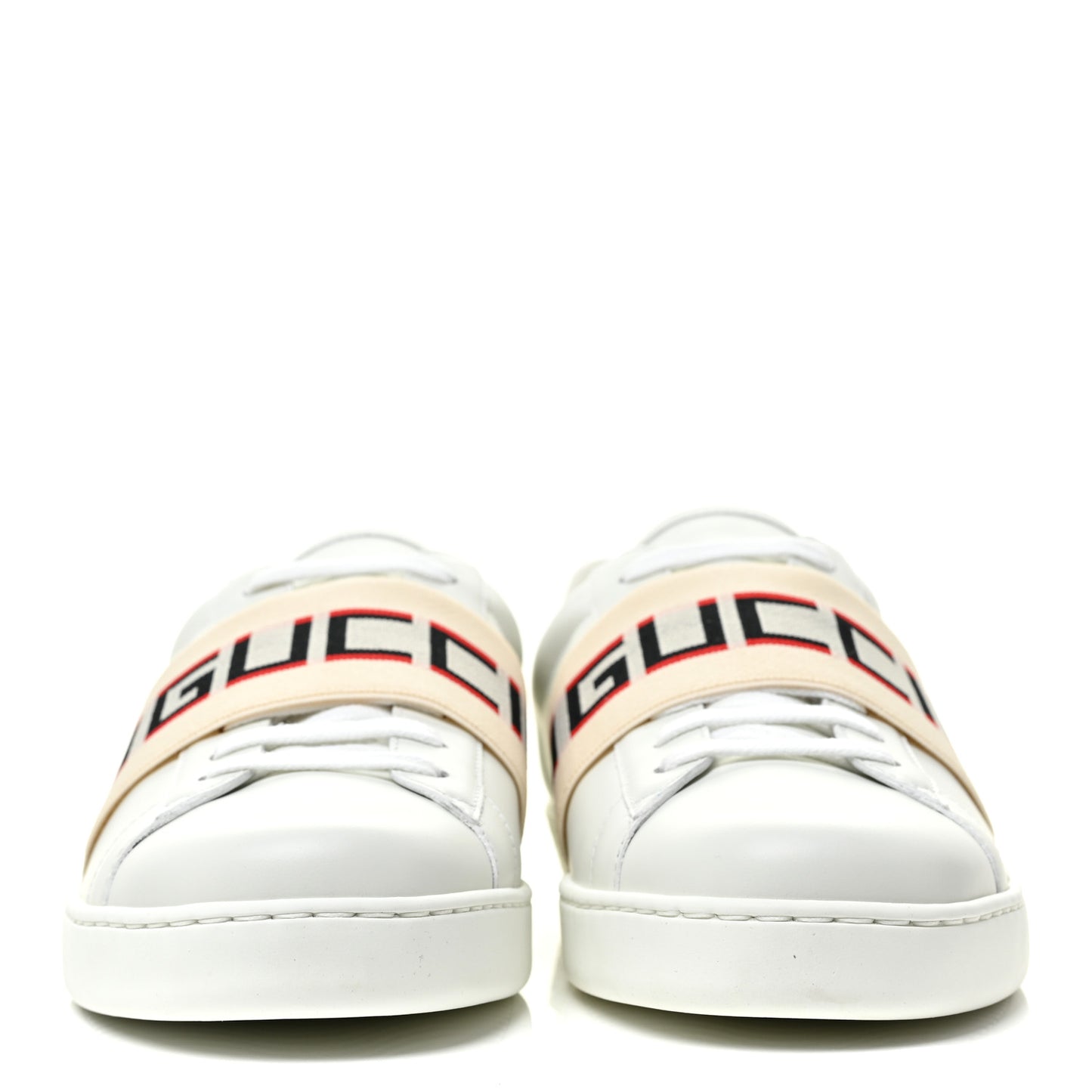Calfskin Stripe Mens New Ace Sneakers 8.5 White Ecru Red Flame
