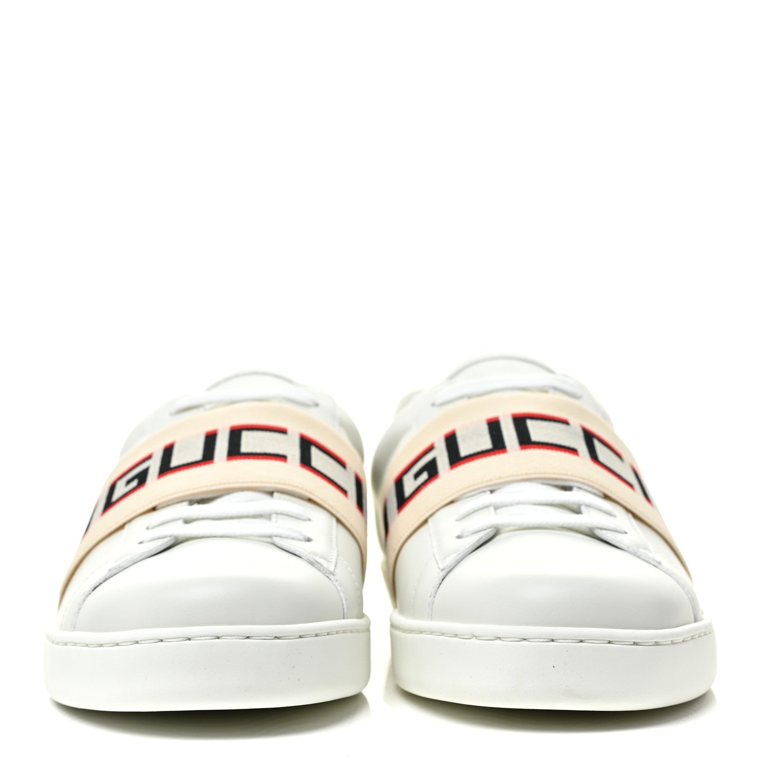 Gucci Calfskin Stripe Mens New Ace Sneakers 8.5 White Ecru Red Flame 2 of 9