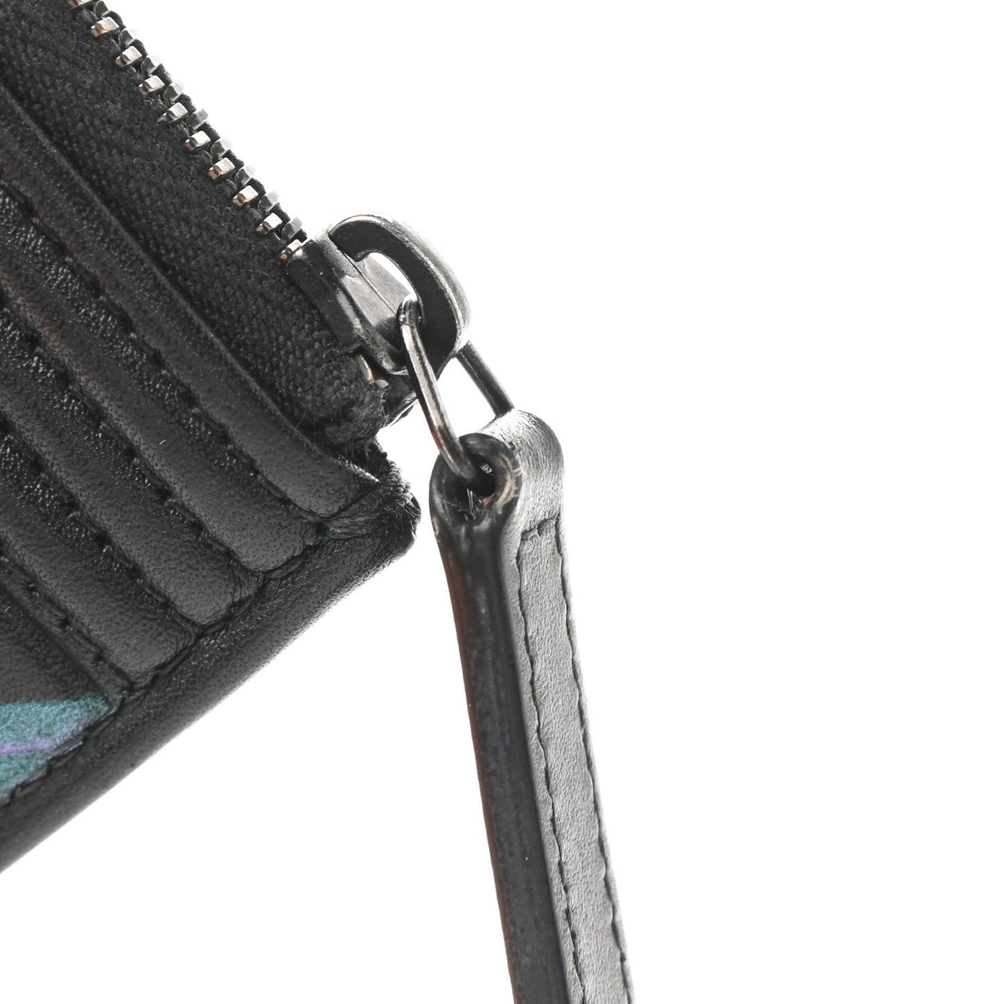 Calfskin Painted Chevron Embossed Large Boy Zip Pouch Black