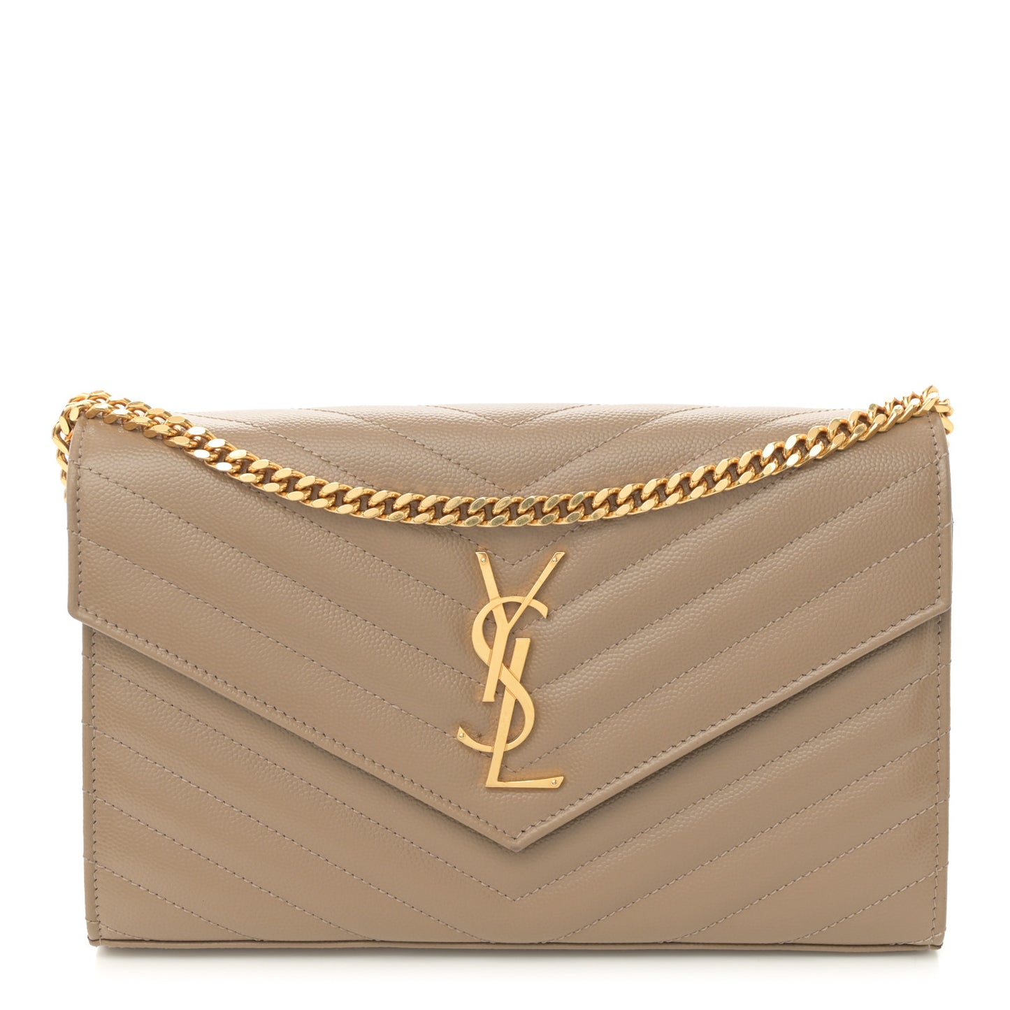 Grain De Poudre Matelasse Chevron Monogram Chain Wallet Taupe