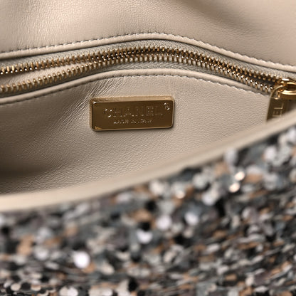 Chanel Sequin Quilted Small Single Flap Grey Black White Pearly White 5 of 10