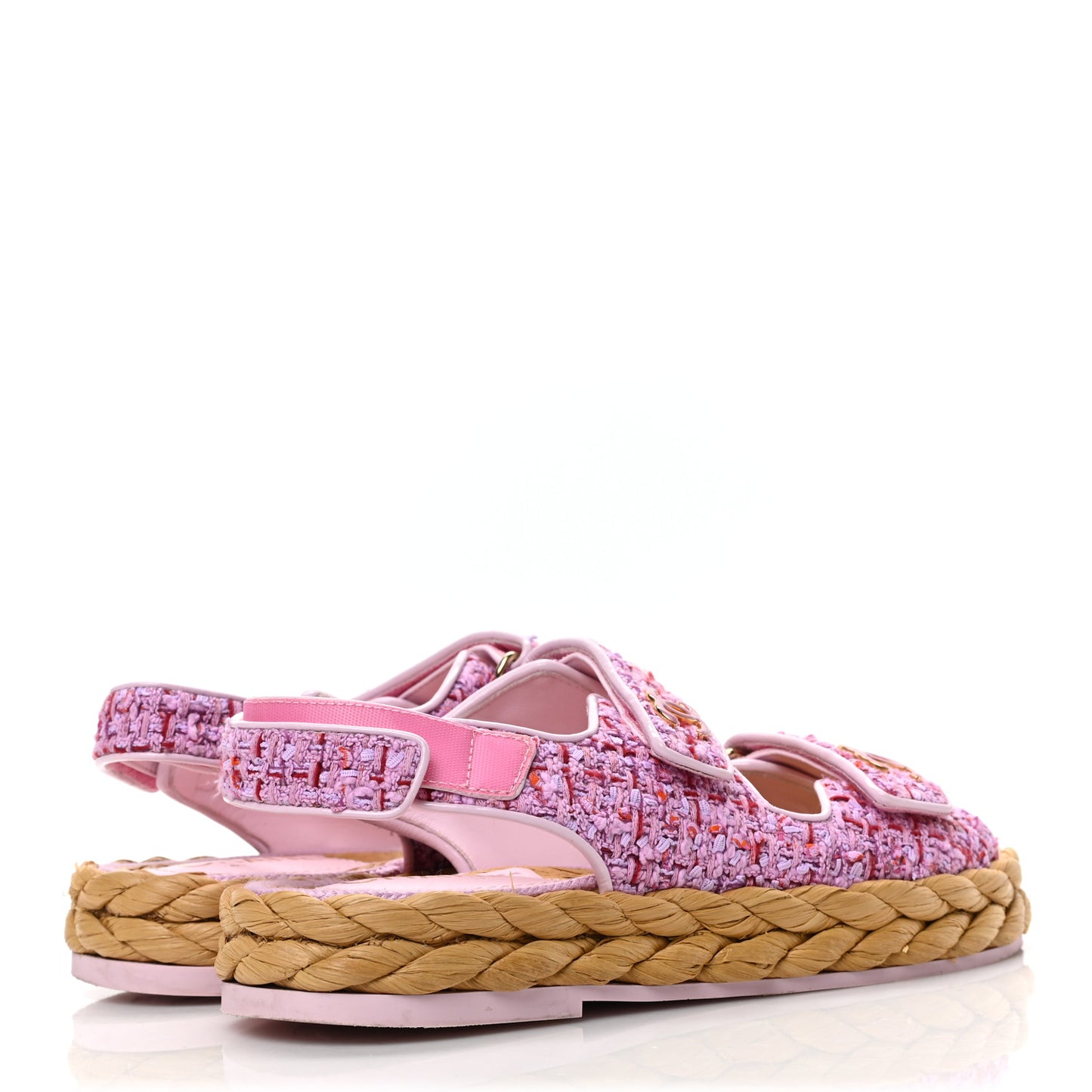 Tweed Patent Calfskin Velcro Dad Sandals 37 Light Purple Pink Red